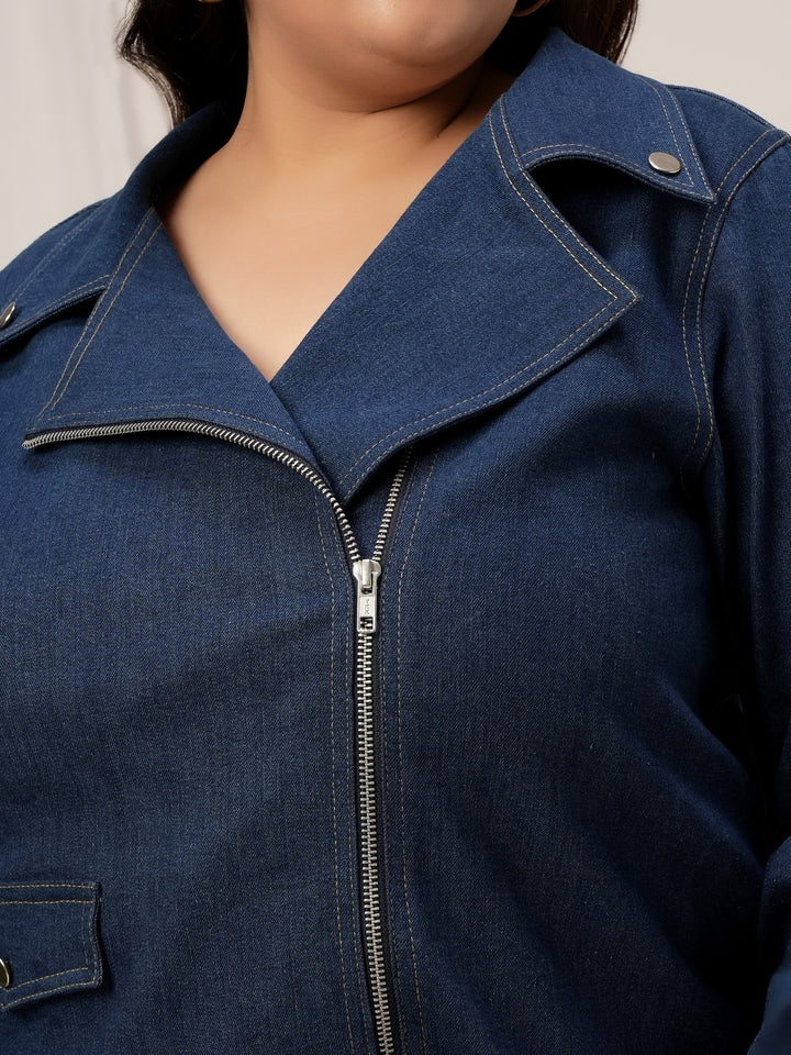 Women Plus Size Denim Jacket- Navy Blue
