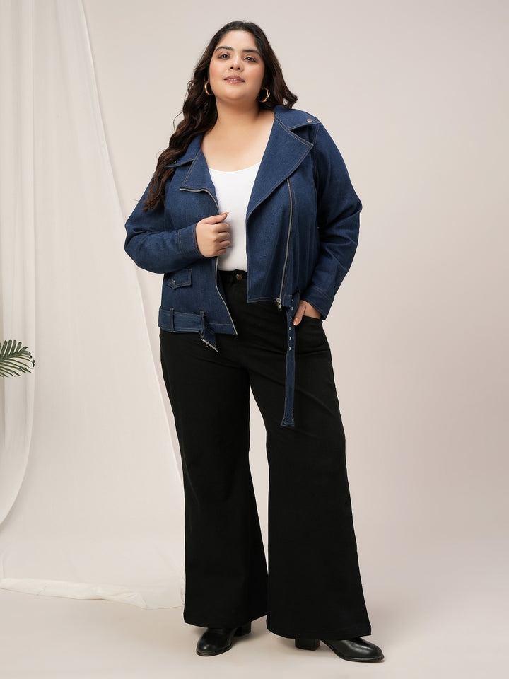 Women Plus Size Denim Jacket- Navy Blue