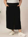 Women Plus Size Denim Long Skirt- Black