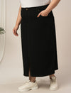 Women Plus Size Denim Long Skirt- Black