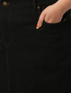 Women Plus Size Denim Long Skirt- Black