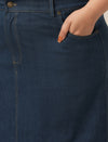 Women Plus Size Denim Long Skirt- Navy Blue