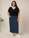 Women Plus Size Denim Long Skirt- Navy Blue