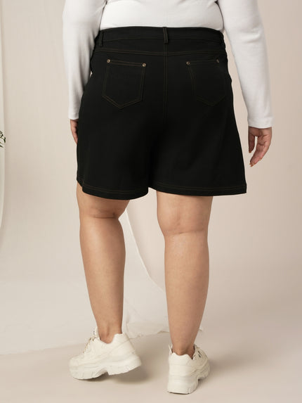 Women Plus Size Denim Shorts- Black