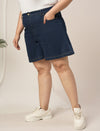 Women Plus Size Denim Shorts- Navy Blue
