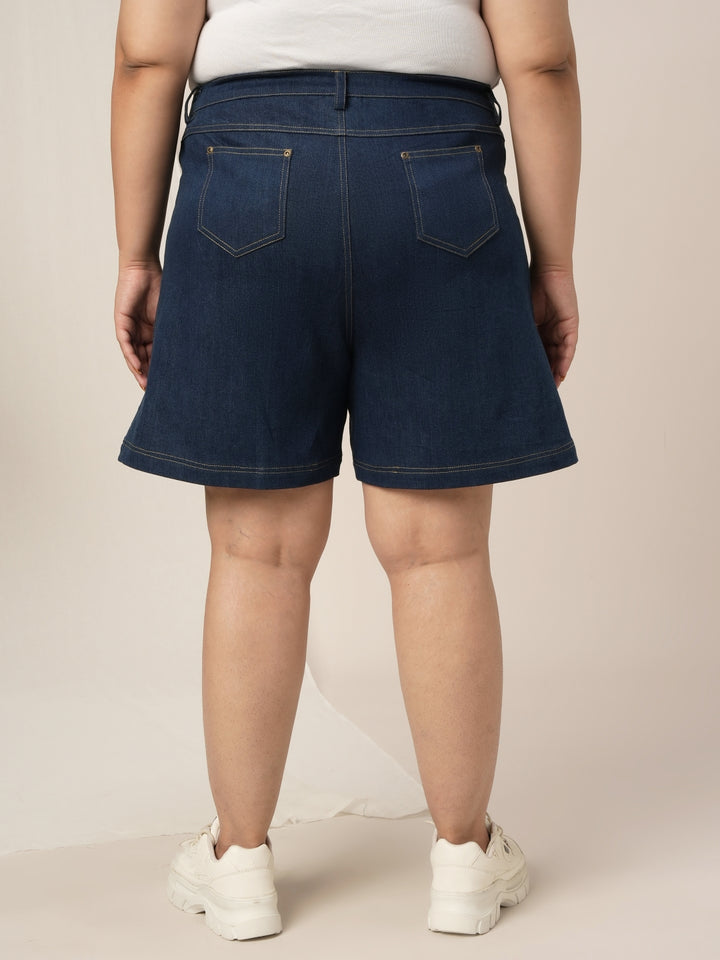 Women Plus Size Denim Shorts- Navy Blue