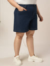 Women Plus Size Denim Shorts- Navy Blue
