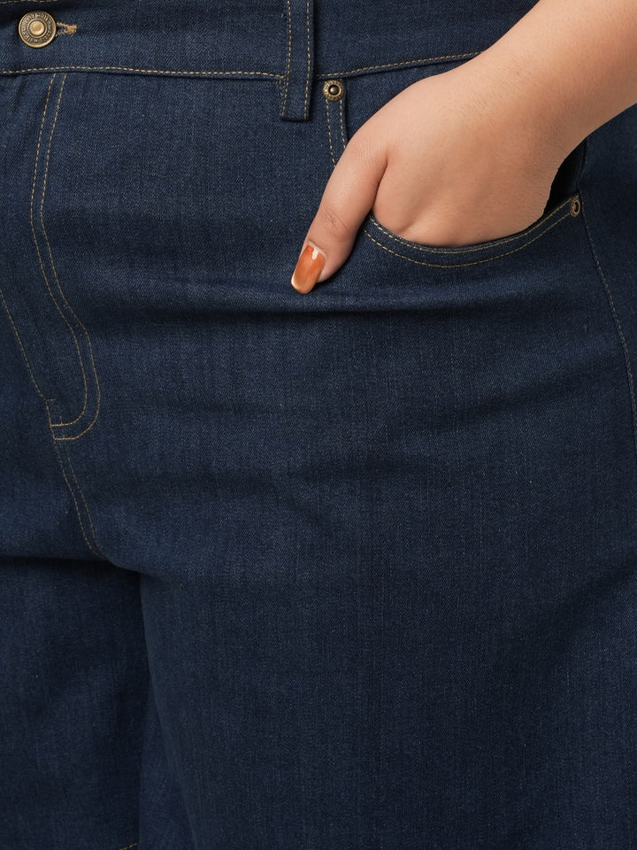 Women Plus Size Denim Shorts- Navy Blue