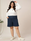 Women Plus Size Denim Shorts- Navy Blue