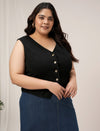 Women Plus Size Denim Vest- Black