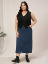 Women Plus Size Denim Vest- Black