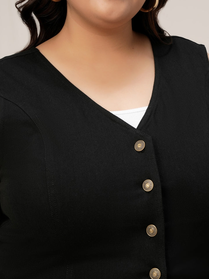 Women Plus Size Denim Vest- Black