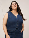 Women Plus Size Denim Vest- Navy Blue