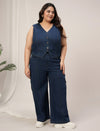Women Plus Size Denim Vest- Navy Blue