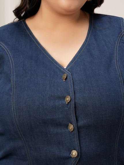 Women Plus Size Denim Vest- Navy Blue