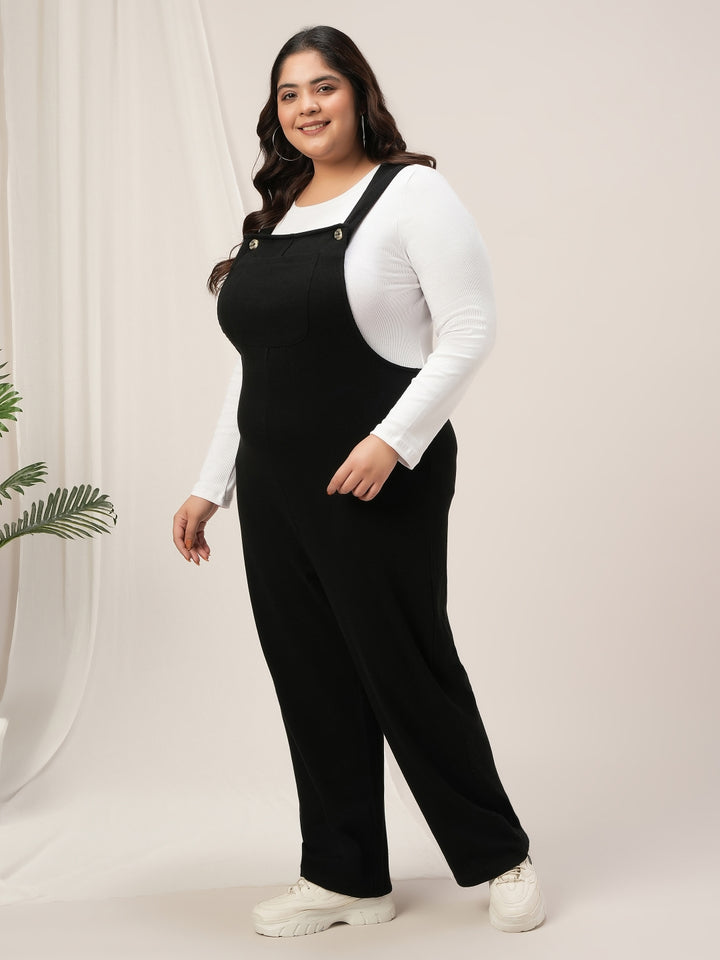Women Plus Size Dungaree- Black