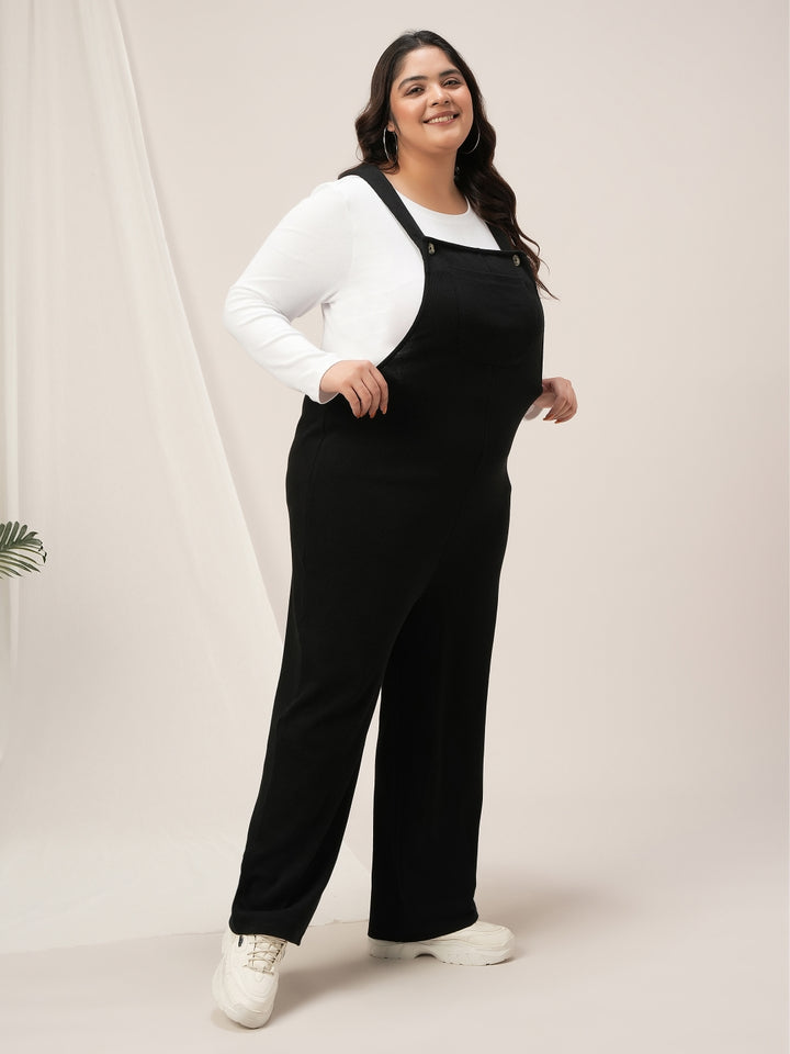 Women Plus Size Dungaree- Black