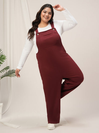 Women Plus Size Dungaree- Maroon