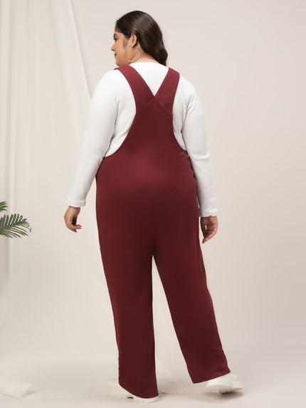 Women Plus Size Dungaree- Maroon