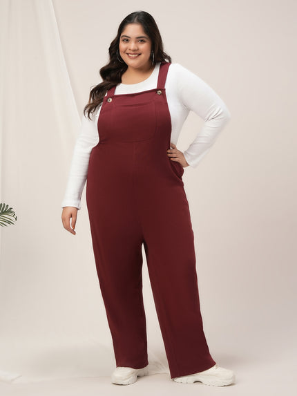 Women Plus Size Dungaree- Maroon