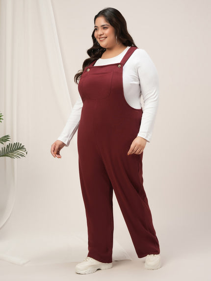 Women Plus Size Dungaree- Maroon