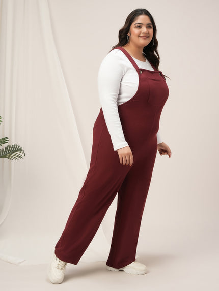 Women Plus Size Dungaree- Maroon