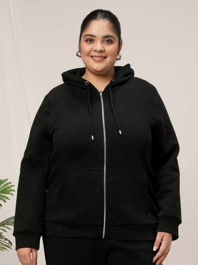 Women Plus Size Fleece Hoodie- Black
