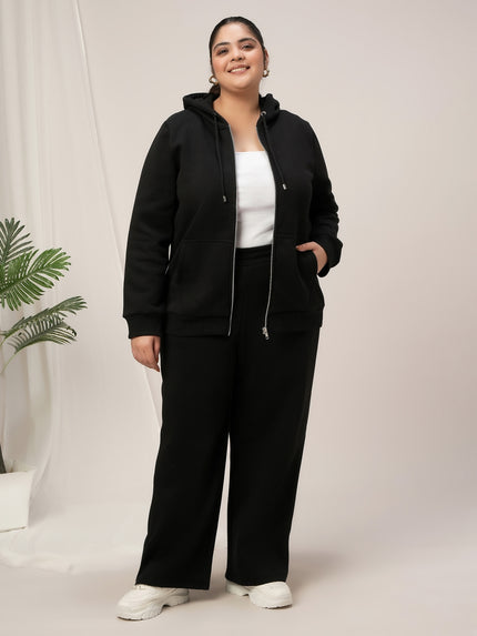 Women Plus Size Fleece Hoodie- Black