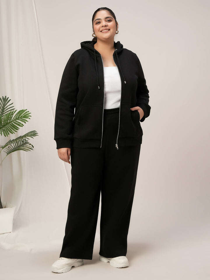 Women Plus Size Fleece Hoodie- Black