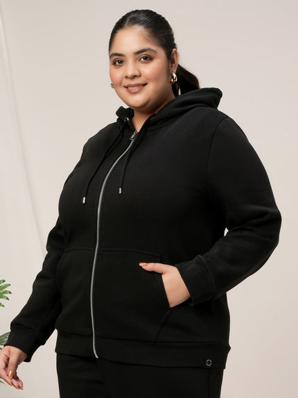Women Plus Size Fleece Hoodie- Black