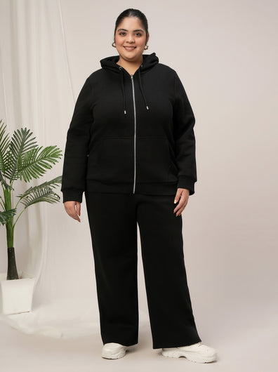 Women Plus Size Winter Matching Set- Black