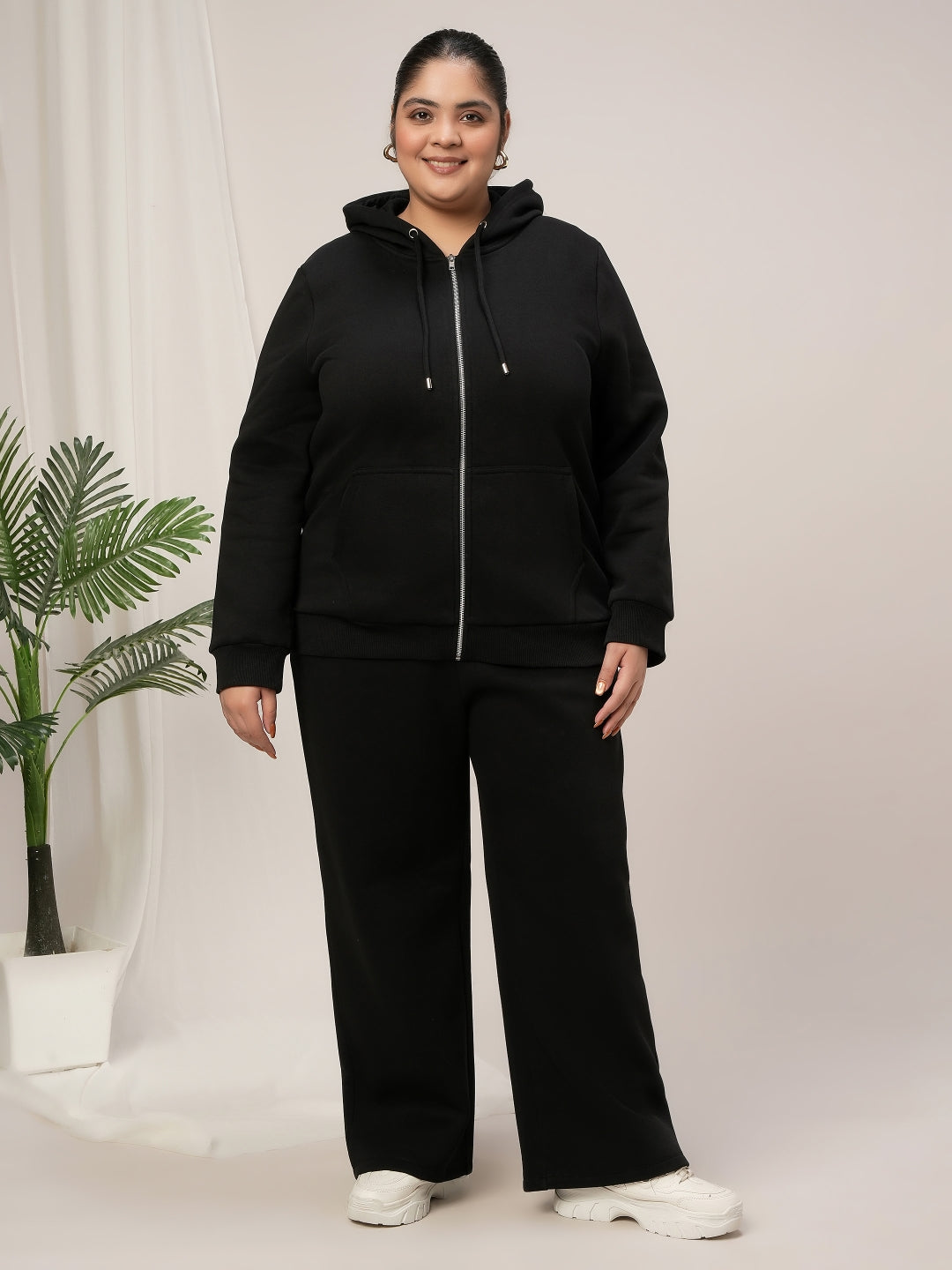 Women Plus Size Black Winter Matching Set