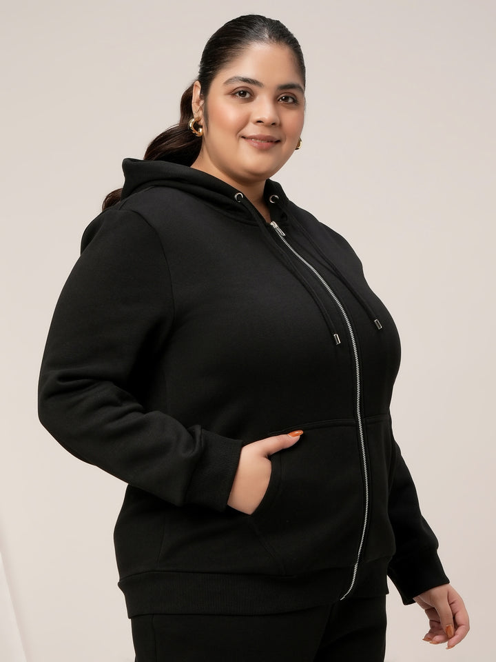 Women Plus Size Fleece Hoodie- Black