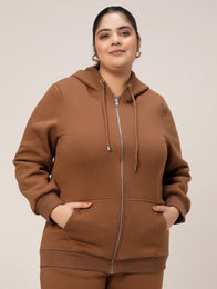 Women Plus Size Fleece Hoodie- Brown