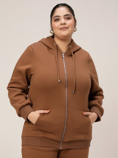 Women Plus Size Fleece Hoodie- Brown