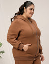 Women Plus Size Fleece Hoodie- Brown
