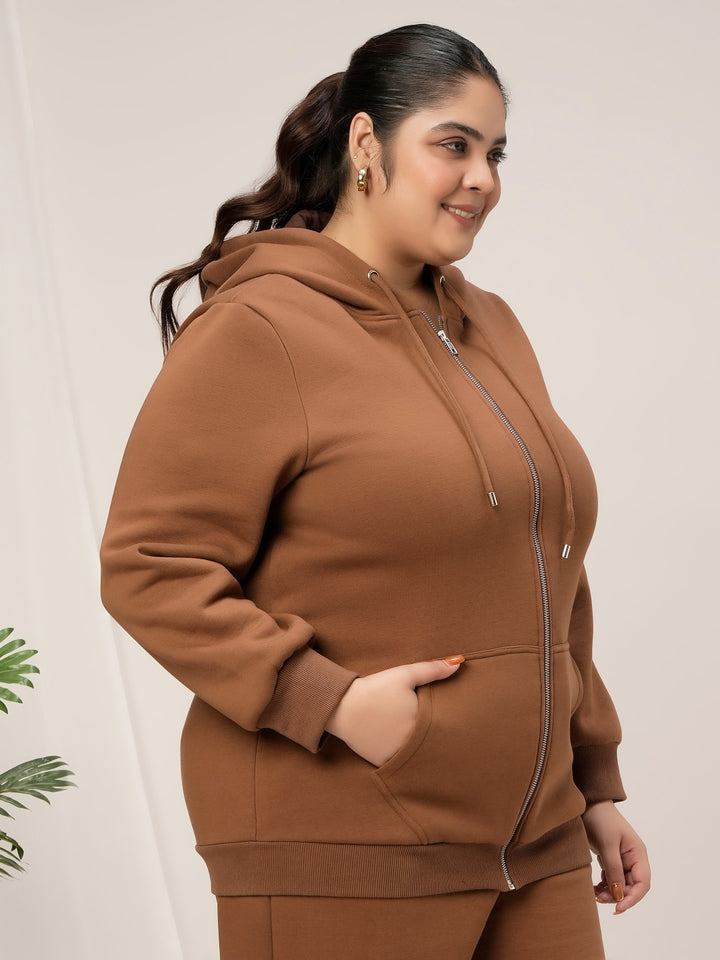 Women Plus Size Fleece Hoodie- Brown