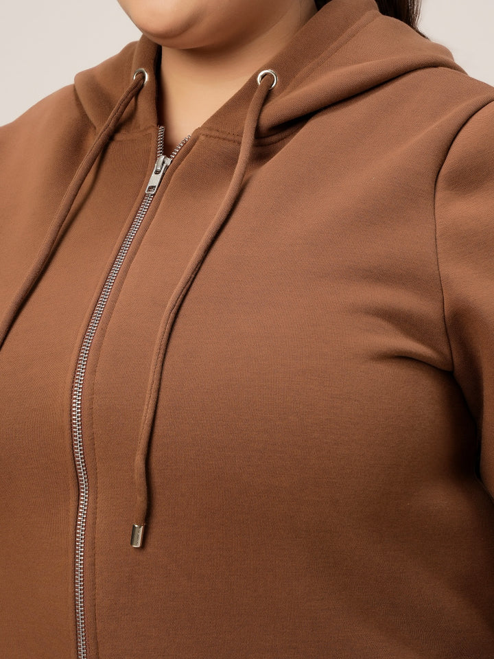 Women Plus Size Fleece Hoodie- Brown