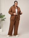 Women Plus Size Winter Matching Set- Brown
