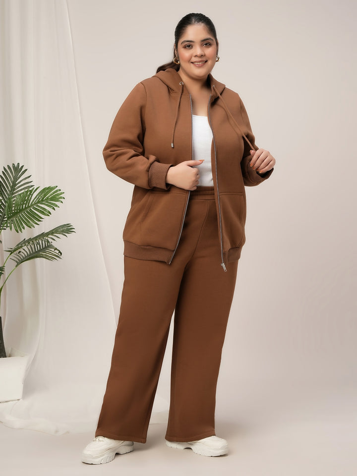 Women Plus Size Winter Matching Set- Brown