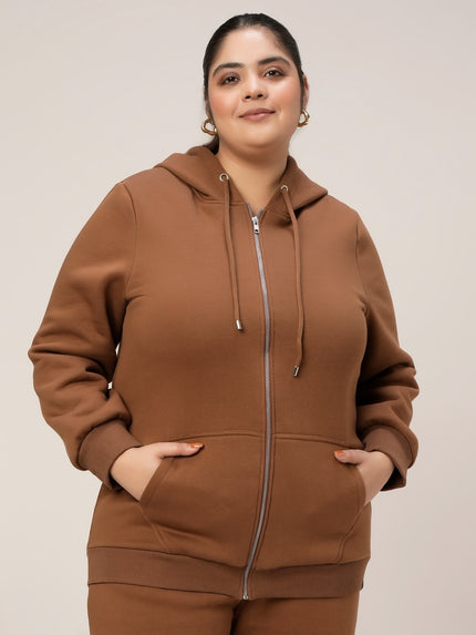 Women Plus Size Fleece Hoodie- Brown