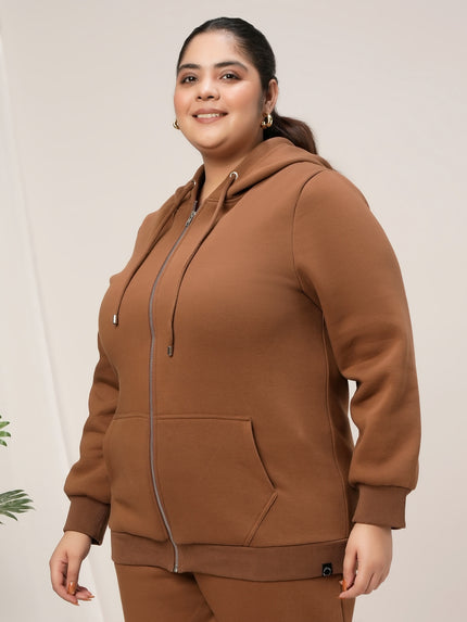 Women Plus Size Fleece Hoodie- Brown