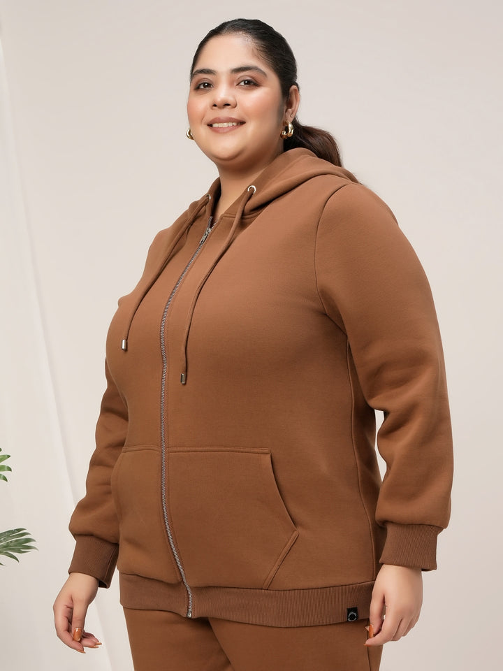 Women Plus Size Fleece Hoodie- Brown