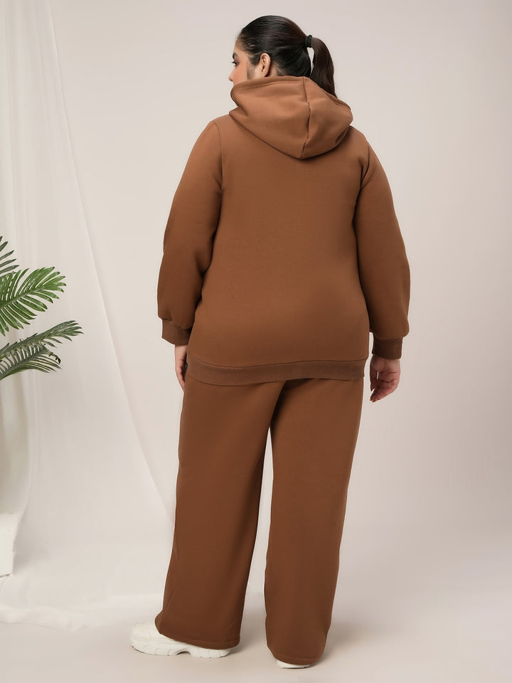 Women Plus Size Winter Matching Set- Brown