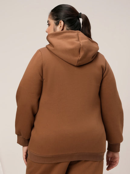 Women Plus Size Fleece Hoodie- Brown