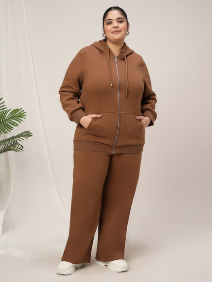 Women Plus Size Fleece Hoodie- Brown