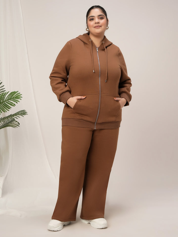 Women Plus Size Fleece Hoodie- Brown