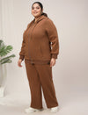 Women Plus Size Winter Matching Set- Brown