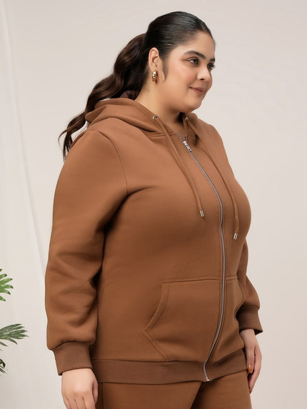 Women Plus Size Fleece Hoodie- Brown