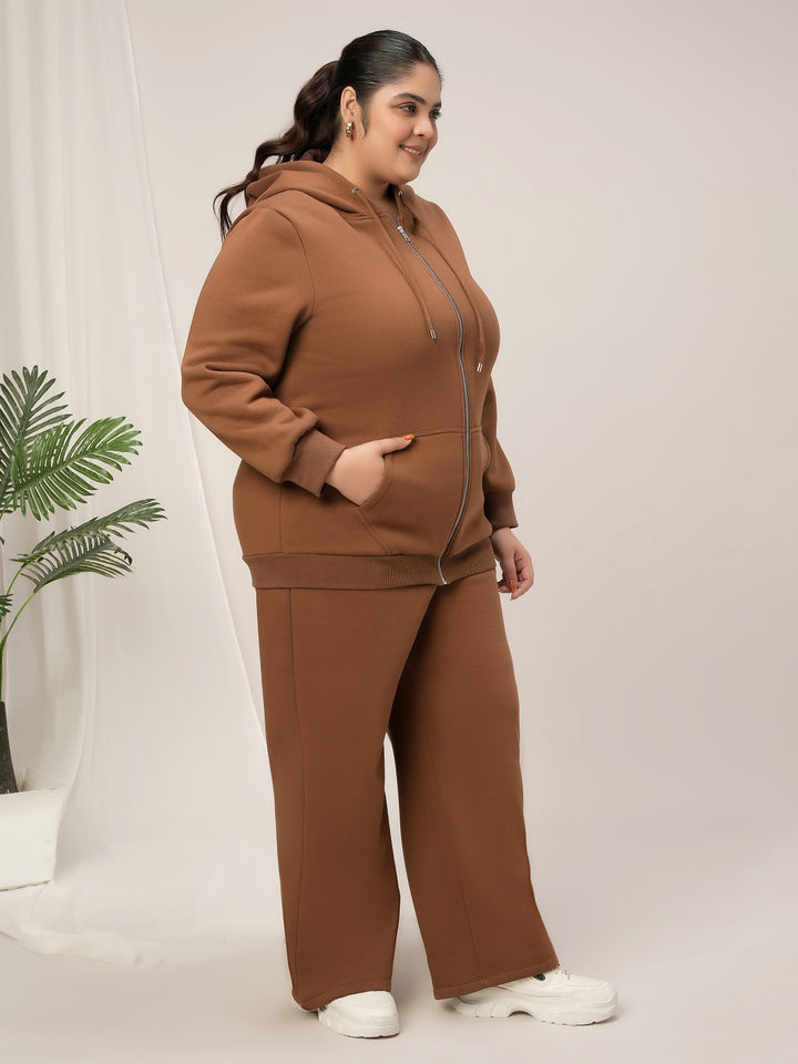 Women Plus Size Winter Matching Set- Brown